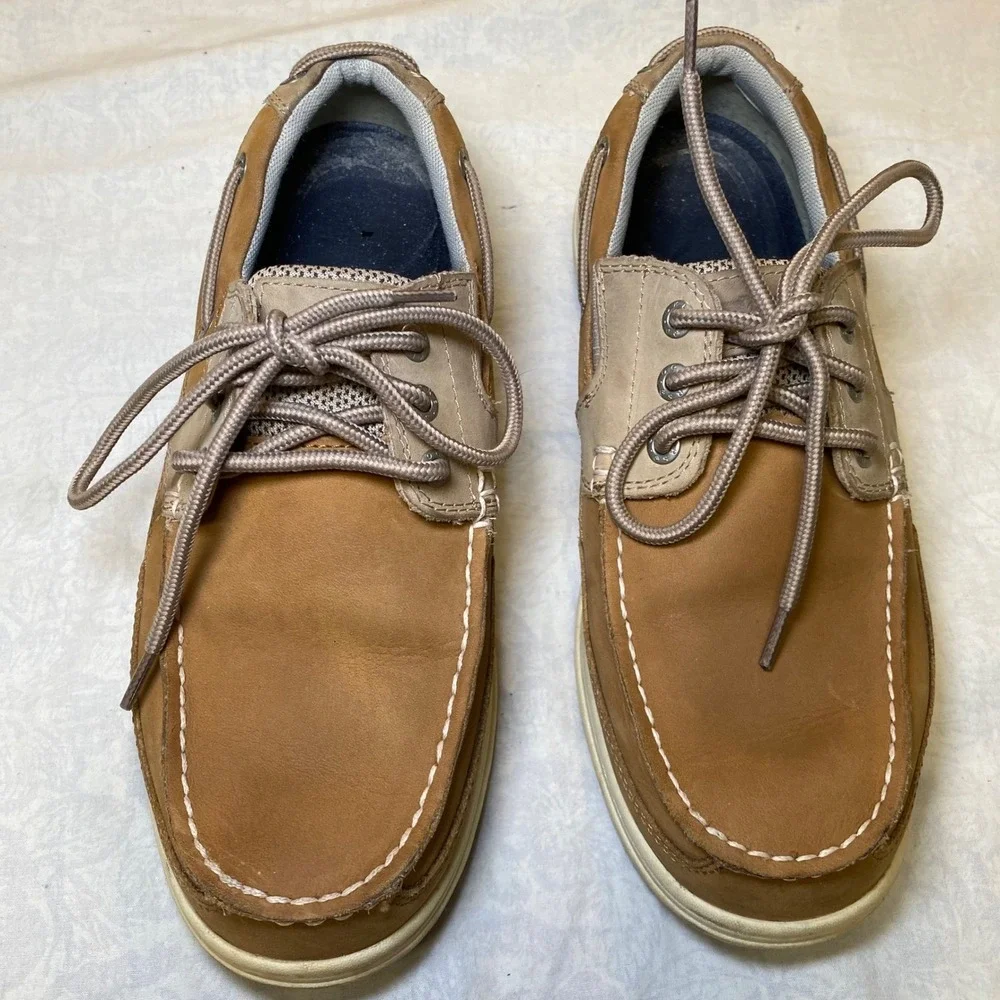 Dockers Men's Boat Shoes Leather Lace Up Tan Casual Deck Shoes Size 8W